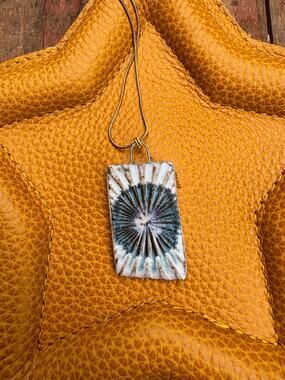 Kiln Fired Ceramic Necklace Ceramic Rectangle Pendant Handcrafted Jewelry